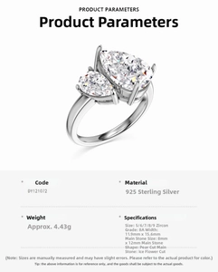 Detailed close-up of 925 sterling silver ring with two pear-cut ice-crushed zircons