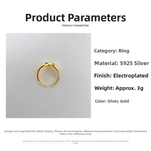 Detail showing the adjustable S925 sterling silver band with gold plated finish