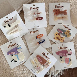 Cute cartoon animal hair clips set featuring bunnies and bears on display cards