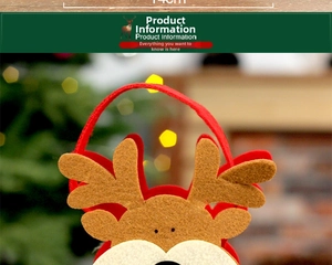 Detail of Christmas reindeer felt gift bag showing its 14cm size and plush festive design