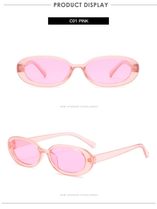 Dual view of retro oval pink sunglasses showing front and 45-degree angle profile