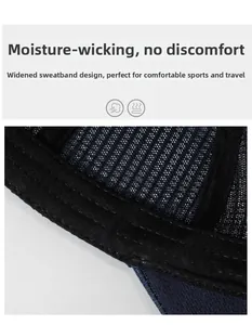 Detail of the widened sweatband and breathable mesh for moisture wicking on the baseball cap
