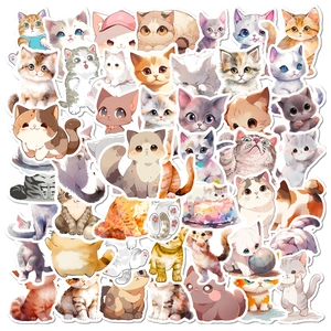 Cute Watercolor Cat Stickers Multiple Animal Kitty Decals For Laptop Scrapbook Notebook Waterproof Decorative Cartoon Stickers
