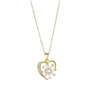 Collana con ciondolo a cuore in acciaio inossidabile dorato con fiore in zircone