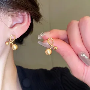 Twisted Cross Double Ball Stud Earrings Gold Plated Copper With Silver Earring Post Simple Elegant Versatile Jewelry For Women