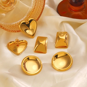 Orecchini In Acciaio Inossidabile Oro 18K Geometrico Cuore Tondo Rettangolo Lucido Gioielli Donne