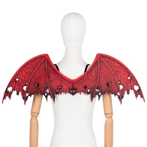 Halloween dragon wings costume with realistic red scale texture and torn edges for cosplay
