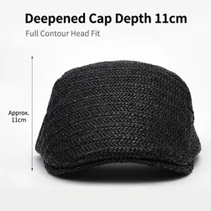 Men's black straw sun hat with 11cm deep crown for a perfect fit and stylish woven texture