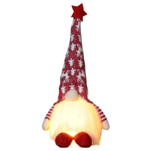 Lighted Christmas gnome plush with reindeer hat and white beard holiday decoration