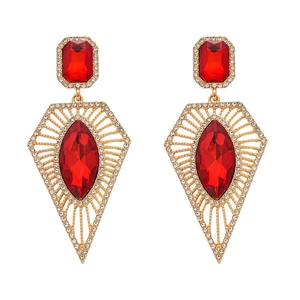 Vintage red gemstone geometric earrings with gold plating and sparkling crystal accents