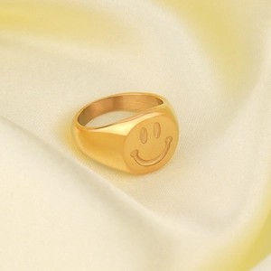 Smile Face Signet Ring Stainless Steel Gold Plated Enamel Colorful Trendy Minimalist Jewelry For Women