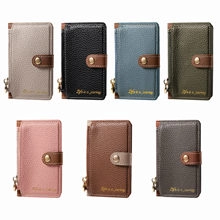 Universal leather phone card holder with zipper pocket in seven assorted colors
