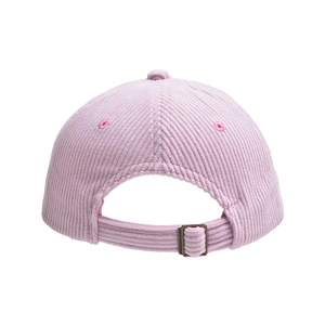 Detail view of the pink corduroy baseball cap back with adjustable strap