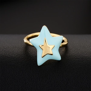 Star Open Ring 18K Gold Plated Copper Enamel Oil Drip Adjustable Colorful Irregular Double Pentagram Fashion Jewelry For Women