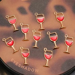 Minimalist red enamel wine glass charms in gold alloy for DIY jewelry earrings