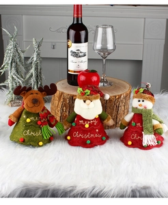 Three-dimensional Christmas wine bottle covers with Santa, Snowman and Reindeer designs