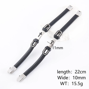 Bracelet en cuir tressé noir avec ancre et croix en acier inoxydable pour hommes
