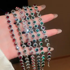 Bracelet Tennis Géométrique En Cuivre Avec Halo De Zirconium Coupe Ronde Bijoux De Luxe Pour Femmes