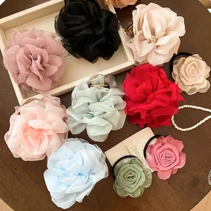 Florale Haargummis Und Rosen Haarklammern Handgefertigter Chiffon Organza Stoff Elegante Suesse Accessoires Fuer Frauen Maedchen