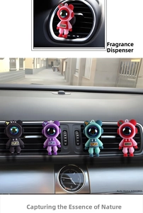 Close-up of cute cartoon bear astronaut car air vent fragrance diffusers in four colors