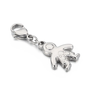 Polished stainless steel boy charm with lobster clasp and fine texture details