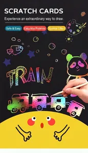 Detail showing a wooden stylus scratching colorful patterns on black scratch art paper
