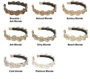 Multiple hair colors of braided headbands including ash blonde and brunette