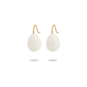 Boucles d'oreilles en acier doré 18 carats avec pendentifs gouttes blanc crème