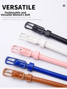 Slim glossy patent leather women belts with classic square buckles in five vibrant colors