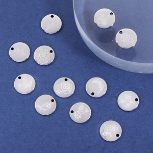 Birth Flower Pendant Round Mirror Polished 304 Stainless Steel Necklace Charms For DIY Jewelry Making Floral Design