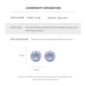 Detailed sizing chart and specifications for geometric resin flower stud earrings