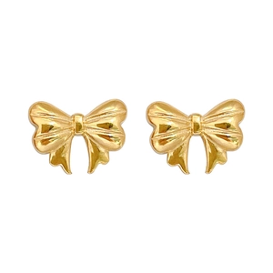 Minimalist bow-knot stud earrings in polished gold titanium steel for a modern look