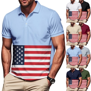 Men's summer short sleeve polo shirt with creative 3D American flag pattern design