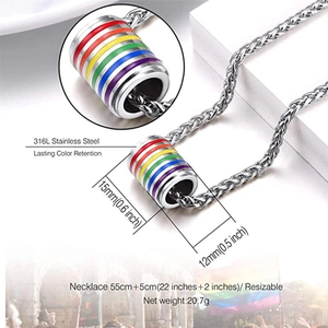 Detail of 316L stainless steel rainbow cylinder pendant with specific size dimensions