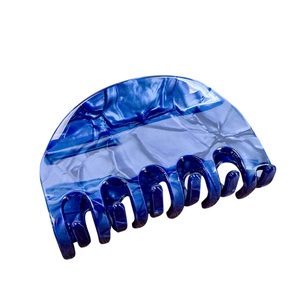 Medium blue marble pattern acetate hair claw clip for elegant women styling