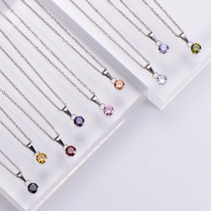 Classic French zirconia pendant necklace in multiple vibrant colors with silver chains
