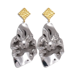 Irregular leaf geometric square stud earrings in gold and silver metal finish