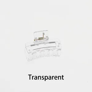 Close-up of a 4cm transparent matte square hair claw clip with a metal spring mechanism