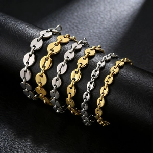 Stainless Steel Jewelry Coffee Bean Pig Nose Link Chain Necklace And Bracelet Hip Hop Rock Punk For Men Women