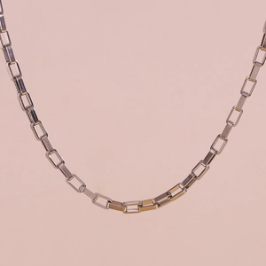 Detail showing high-quality polished silver rectangular chain links for jewelry making