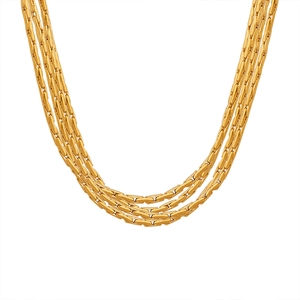 Elegant multi-layered 18K gold plated chain necklace featuring four flat link layers