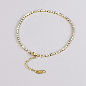 Elegant gold titanium steel tennis anklet with sparkling round zircon crystals and lobster clasp
