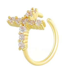 Golden cross nose ring featuring sparkling crystal rhinestones on a clean white background