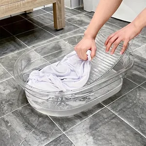 Thickened Transparent PET Laundry Basin With Integrated Washboard Deepened Household Wash Basin Foot Soak Tub Durable