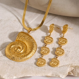 18k gold plated stainless steel flat snake chain necklace with conch shell pendant