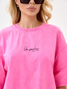 Vintage gewaschenes rosa Oversized T-Shirt mit like sunshine Schriftzug Print