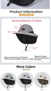 Size chart for outdoor sun hat with dimensions for brim, crown, and neck flap