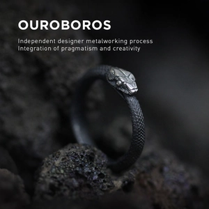 Ouroboros Ring Copper Vintage Silver Plated Gothic Punk Snake Adjustable Open Band Jewelry For Men Women Couples