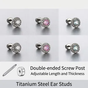 Round Zircon Cluster Cartilage Stud Earrings Titanium Steel Screw Back Flat Back Elegant Piercing Jewelry For Women