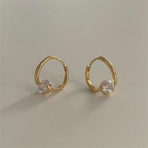 Minimalist 925 sterling silver gold plated hoop earrings with sparkling round zircon stones